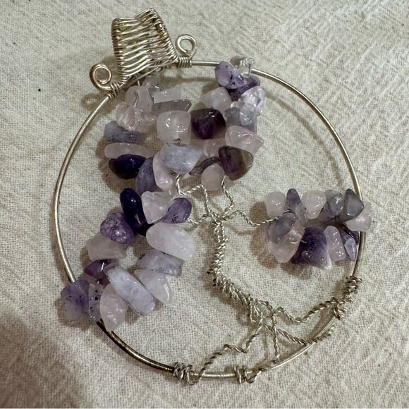 Handcrafted Amethyst and Rose Quartz Tree of Life Pendant - Picture 3 of 4